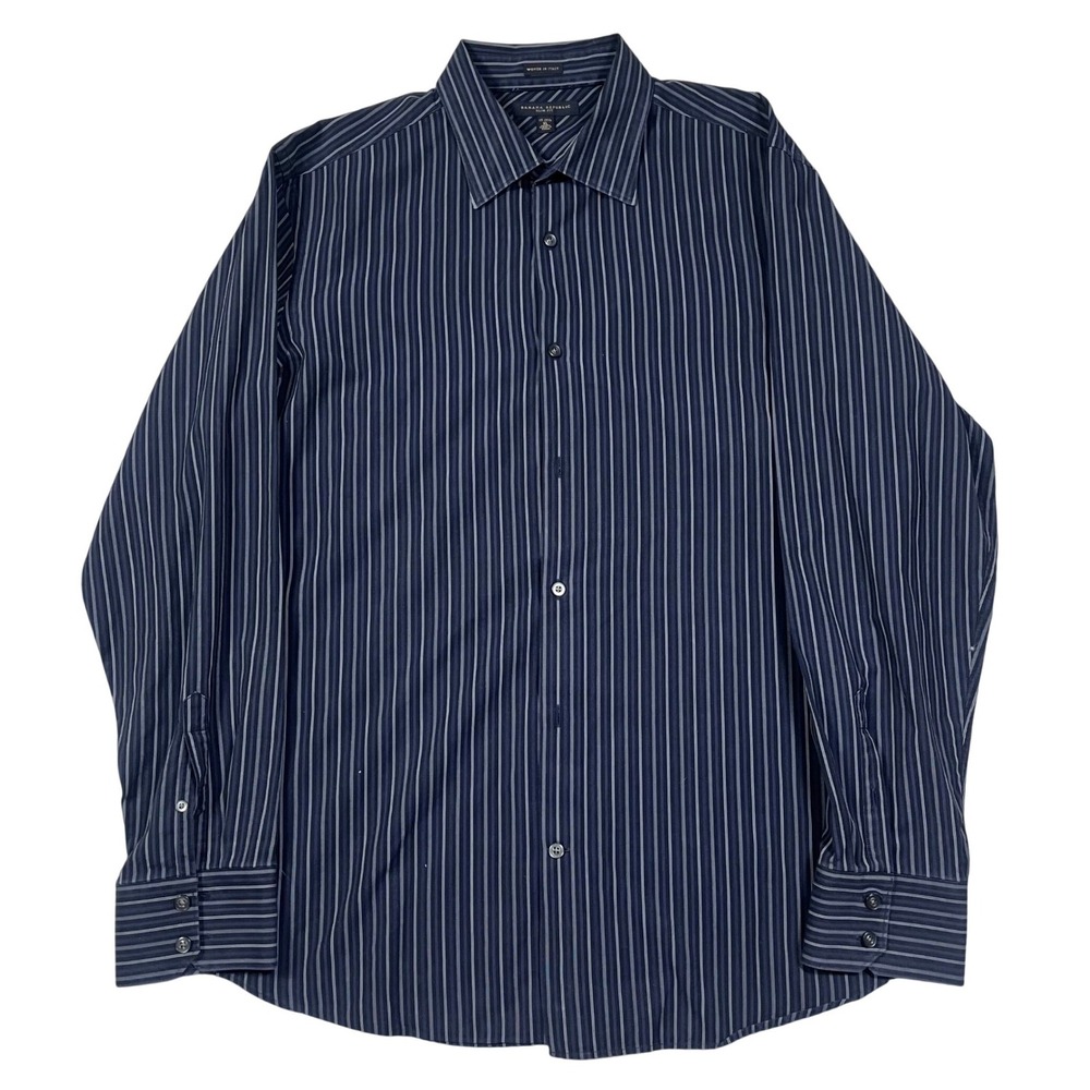 Banana Republic Mens Navy Stripe Dress Shirt Button Down Long Sleeve Italy M